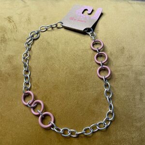 NIP Old Navy Silver Tone & Pink Large Chain Link Necklace - OS